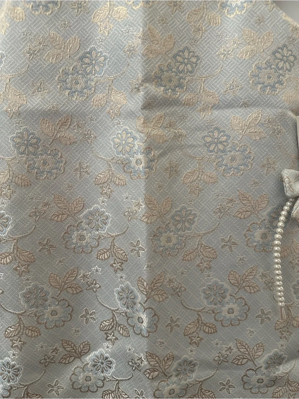 Rachel Zoe Pale Blue Gold Brocade Girls Dress with Pearl Trim Bow Headband NWT